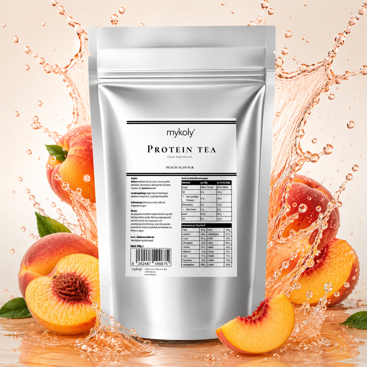 MyKoly Protein Tea Clear Whey Isolate Peach Flavour mit Pfirsich